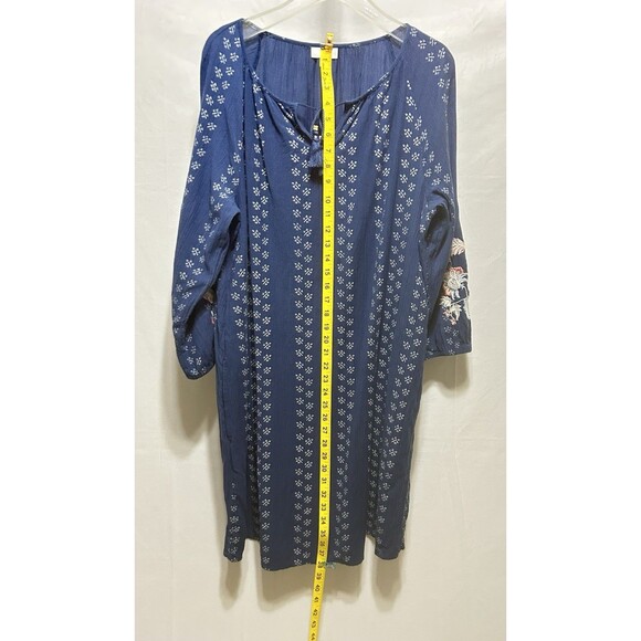 J. Jill Women's Large Floral Embroidered Peasant Blue‎ Batik Print Dress - Picture 4 of 13